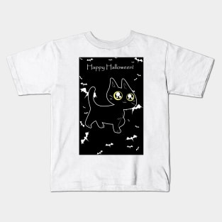 "Happy Halloween" Cutie Black Kitten Kids T-Shirt